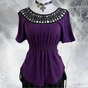 Trixxi Purple Blouse with Beaded Neckline